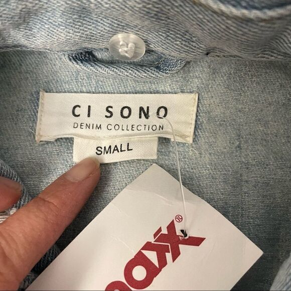 CI SONO DENIM COLLECTION light washed distressed denim jacket cotton sz S NEW !! - Picture 5 of 10